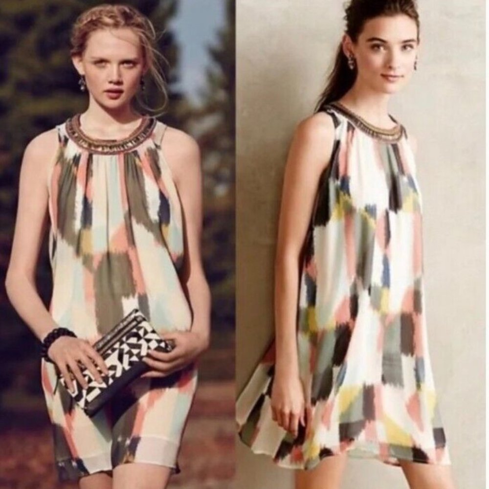 Anthropology HD in Paris Beaded Brushstroke Shift Dress